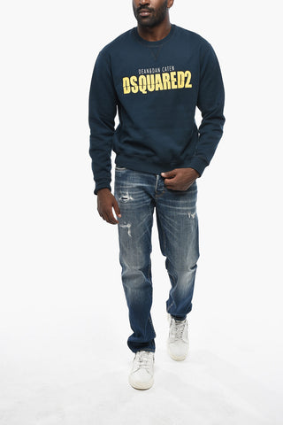 Cotton Fleece Crew Neck Sweatshirt with Maxi Front Logo