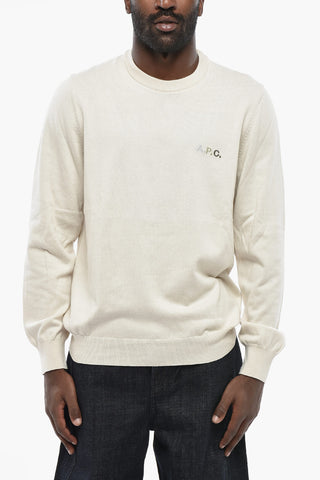 Lightweight Cotton Crewneck Sweater with Raised Logo