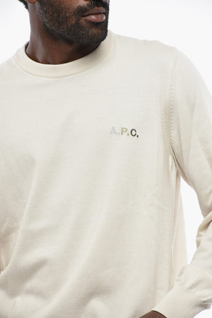 Lightweight Cotton Crewneck Sweater with Raised Logo