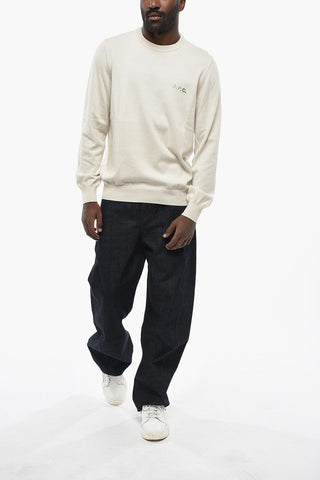 Lightweight Cotton Crewneck Sweater with Raised Logo