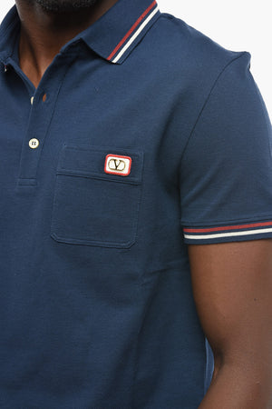 Cotton Piqué Polo With Gold Monogram on Chest Pocket
