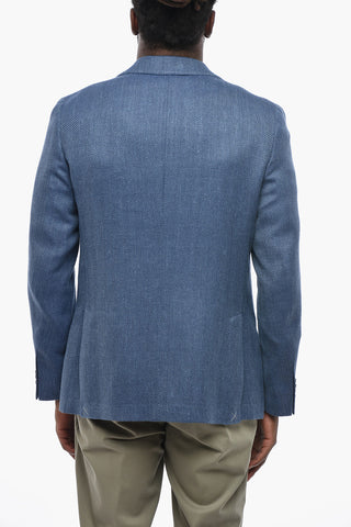 CC COLLECTION Blazer a Due Bottoni a Motivo Wave in Lana Vergine e Lino con Rever Classico