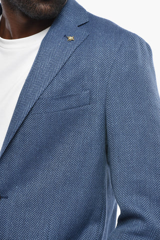 CC COLLECTION Blazer a Due Bottoni a Motivo Wave in Lana Vergine e Lino con Rever Classico
