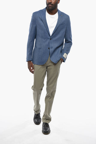 CC COLLECTION Blazer a Due Bottoni a Motivo Wave in Lana Vergine e Lino con Rever Classico