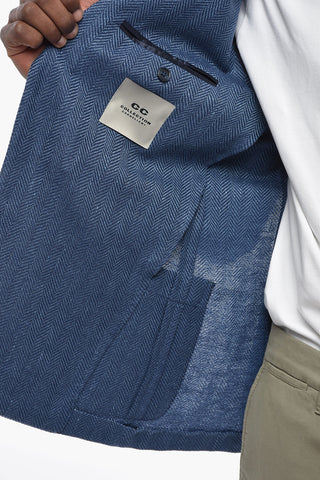 CC COLLECTION Blazer a Due Bottoni a Motivo Wave in Lana Vergine e Lino con Rever Classico