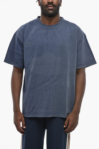 Cotton Crewneck T-Shirt with Acid-Wash Effect