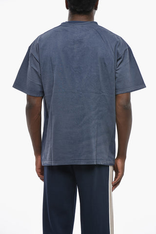 Cotton Crewneck T-Shirt with Acid-Wash Effect