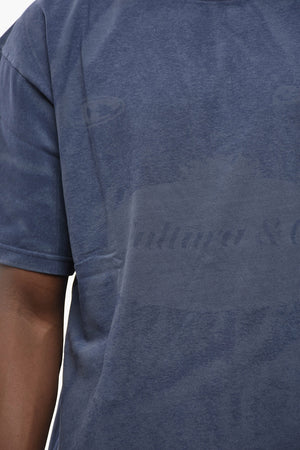Cotton Crewneck T-Shirt with Acid-Wash Effect