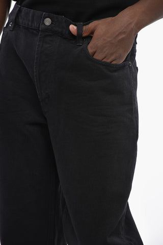 가죽 패치(23cm)가 있는 스트레이트 진