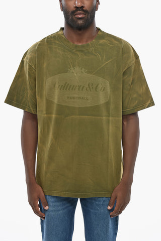 Crew Neck Cotton T-shirt with Acid Wash Effect