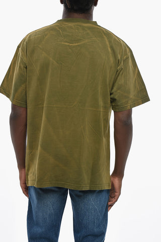 Crew Neck Cotton T-shirt with Acid Wash Effect