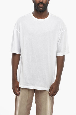 Crew Neck Cotton T-shirt with Lace Detail