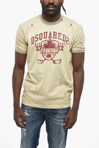 Cotton Crewneck T-Shirt With Front Print