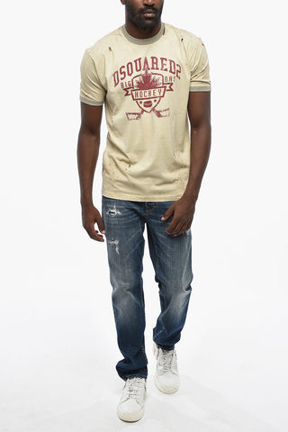 Cotton Crewneck T-Shirt With Front Print