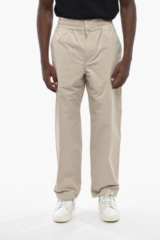 Solid Nylon Trousers with Elastic Waistband and Ankle Drawstring