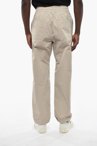 Solid Nylon Trousers with Elastic Waistband and Ankle Drawstring