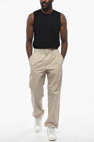 Solid Nylon Trousers with Elastic Waistband and Ankle Drawstring
