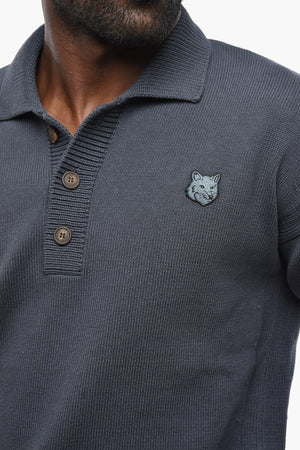 Pullover aus Baumwolle und Nylon mit Ton-in-Ton-ikonischer Stickerei und Polo-Kragen