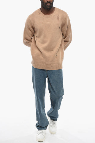 Distressed Wool Crewneck Sweater