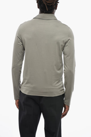 Cotton Long-Sleeve Polo With 3 Buttons