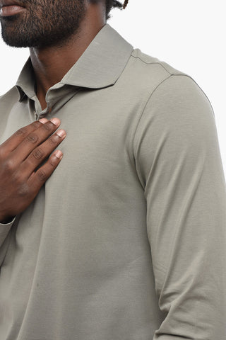 Cotton Long-Sleeve Polo With 3 Buttons