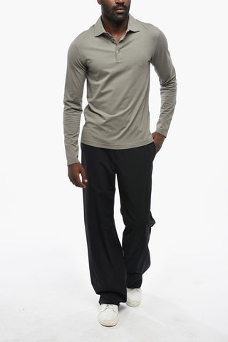 Cotton Long-Sleeve Polo With 3 Buttons