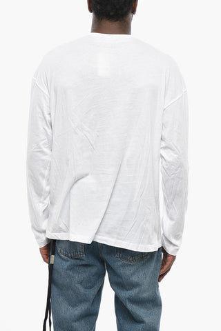 Long Sleeve Crew Neck Cotton T-shirt with Faded Print