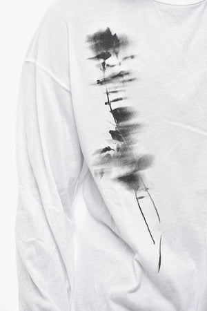 Long Sleeve Crew Neck Cotton T-shirt with Faded Print