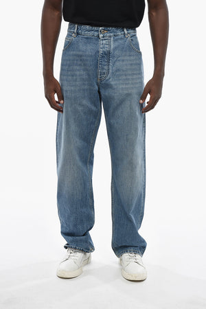 Jeans a Gamba Dritta con Patch in Suede 24cm