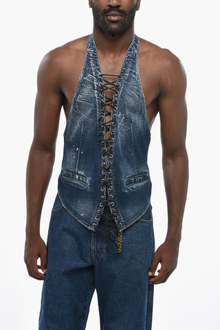Denim Lace-Up Top with Open Back