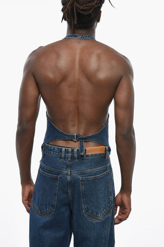 Denim Lace-Up Top with Open Back
