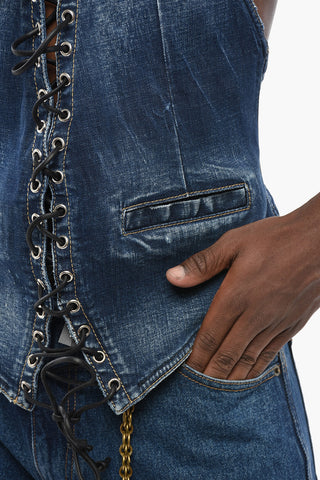 Denim Lace-Up Top with Open Back