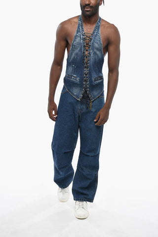 Denim Lace-Up Top with Open Back