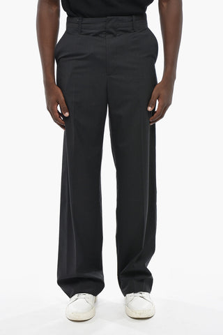 Solid Wool Trousers with Belt Loops