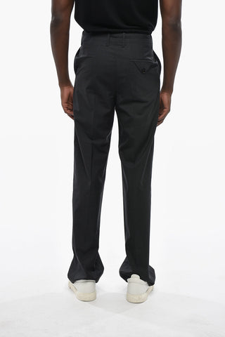 Solid Wool Trousers with Belt Loops