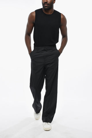 Solid Wool Trousers with Belt Loops