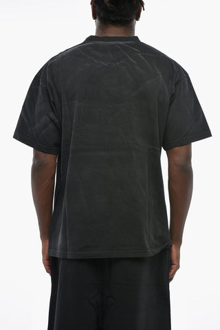 Cotton Crewneck T-Shirt with Acid-Wash Effect