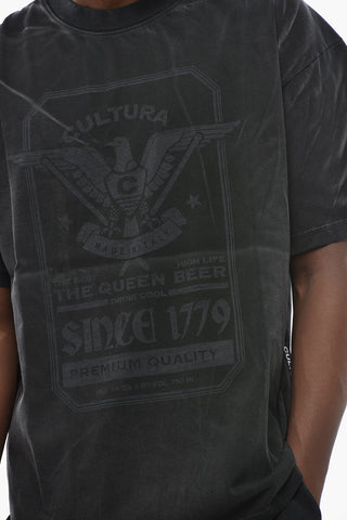 Cotton Crewneck T-Shirt with Acid-Wash Effect