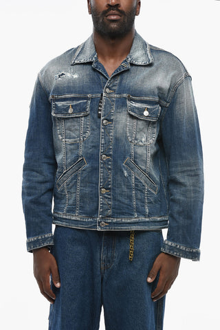 ICON Vintage-Effect Denim Jacket with Logo Buttons