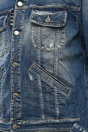 ICON Giubbotto in Denim Effetto Vintage con Bottoni Logati