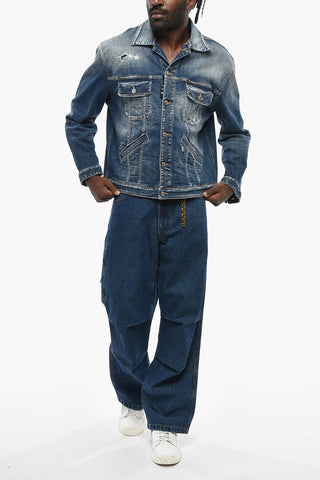 ICON Vintage-Effect Denim Jacket with Logo Buttons