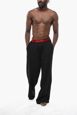 Cotton Pajama Trousers with Velour Elastic Waistband