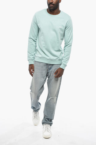 Cotton Crewneck Sweatshirt with Side Logo Print