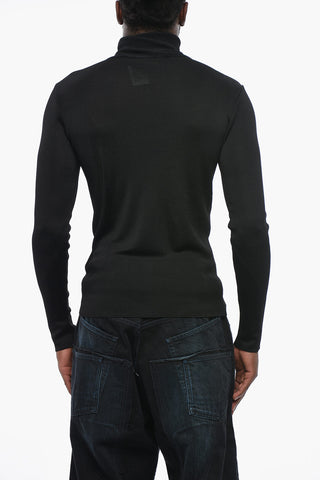 Solid-Color High-Neck Pullover With Gold Monogram