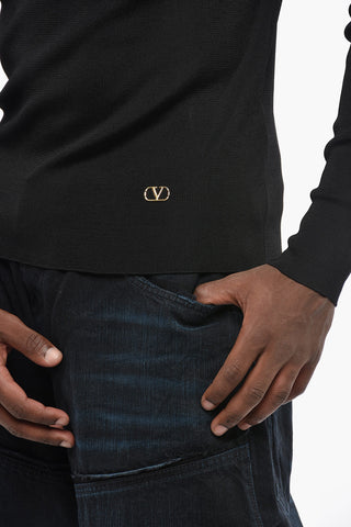 Solid-Color High-Neck Pullover With Gold Monogram