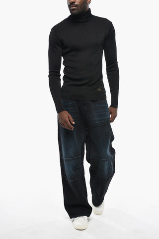 Solid-Color High-Neck Pullover With Gold Monogram