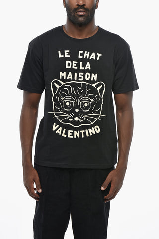 크루넥 티셔츠 LE CHAT DE LA MAISON VALENTINO 무지 대비 프린트
