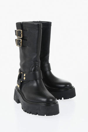 Stivali in pelle con Suola Chunky 5cm