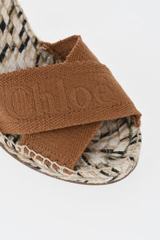 Leather and Fabric Sandals with 8.5cm Raffia Wedge
