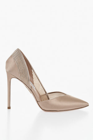 Pumps Aus Satin Und Leder Mit Strassdetails Und Spitzer Spitze, Absatz 11 cm